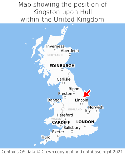 Map showing location of Kingston upon Hull within the UK