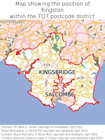 Map showing location of Kingston within TQ7