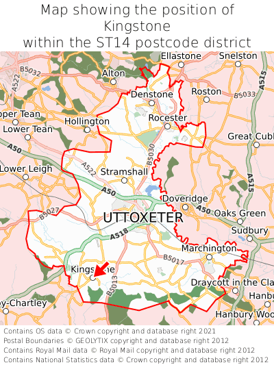 Map showing location of Kingstone within ST14