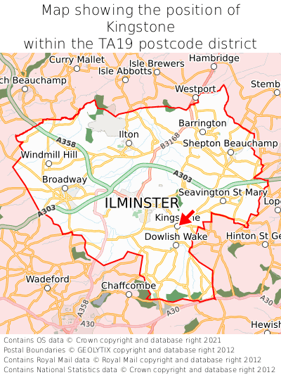 Map showing location of Kingstone within TA19