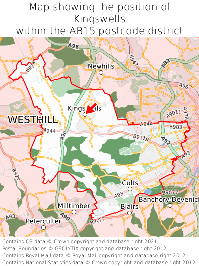 Map showing location of Kingswells within AB15