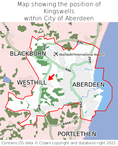 Map showing location of Kingswells within City of Aberdeen
