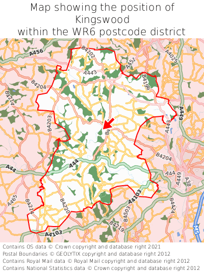 Map showing location of Kingswood within WR6