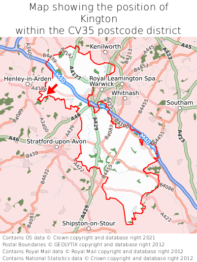 Map showing location of Kington within CV35