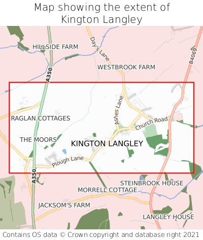 Map showing extent of Kington Langley as bounding box