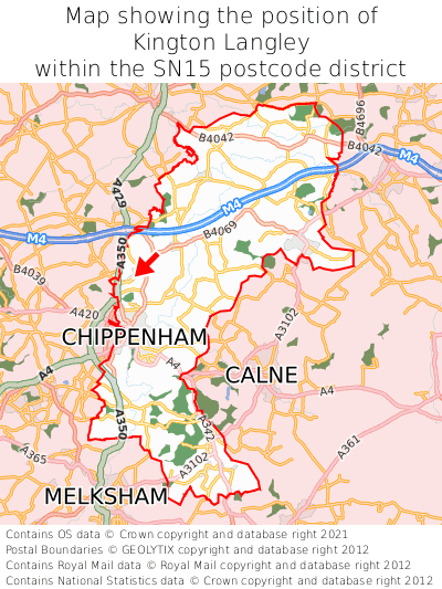 Map showing location of Kington Langley within SN15