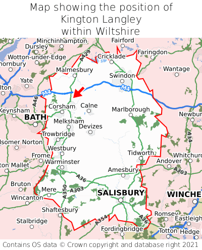 Map showing location of Kington Langley within Wiltshire