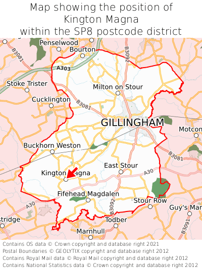 Map showing location of Kington Magna within SP8