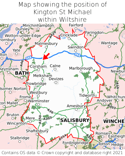 Map showing location of Kington St Michael within Wiltshire