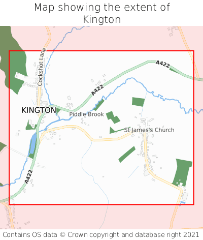 Map showing extent of Kington as bounding box