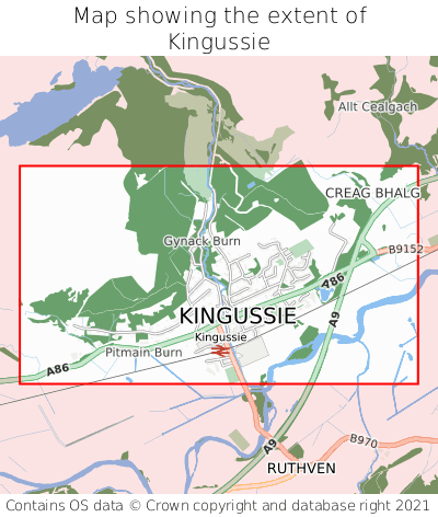 Map showing extent of Kingussie as bounding box