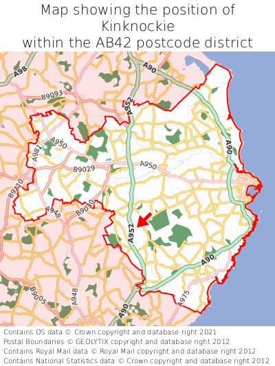 Map showing location of Kinknockie within AB42