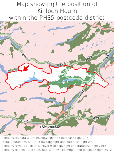 Map showing location of Kinloch Hourn within PH35