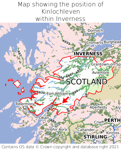 Map showing location of Kinlochleven within Inverness