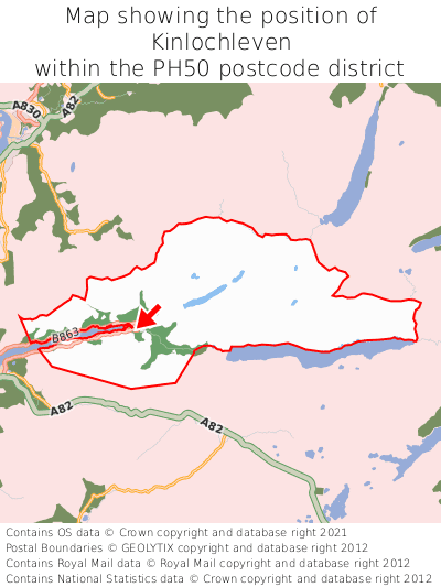Map showing location of Kinlochleven within PH50