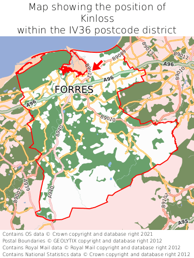Map showing location of Kinloss within IV36