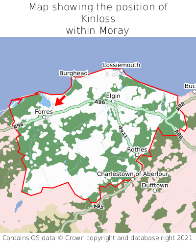 Map showing location of Kinloss within Moray