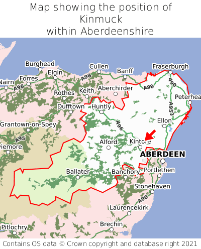 Map showing location of Kinmuck within Aberdeenshire
