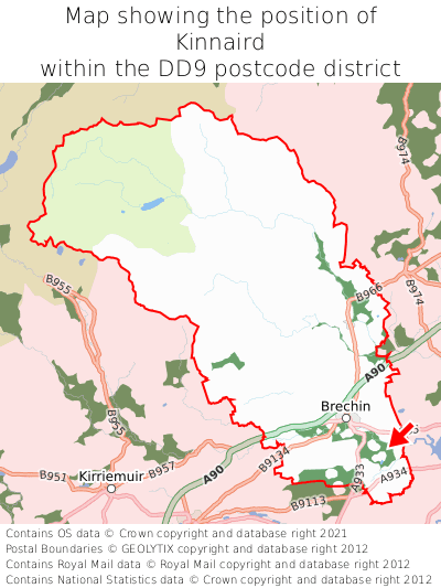 Map showing location of Kinnaird within DD9