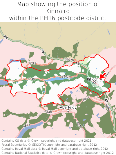 Map showing location of Kinnaird within PH16