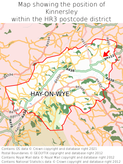 Map showing location of Kinnersley within HR3