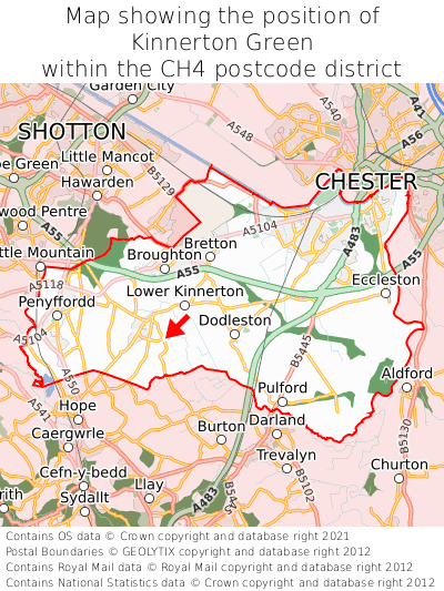 Map showing location of Kinnerton Green within CH4