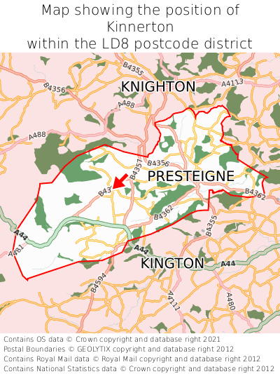 Map showing location of Kinnerton within LD8