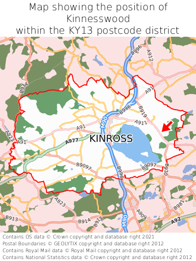 Map showing location of Kinnesswood within KY13