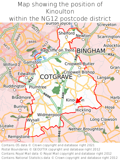 Map showing location of Kinoulton within NG12