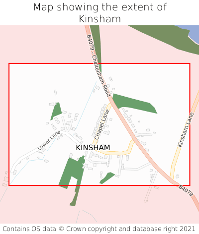 Map showing extent of Kinsham as bounding box