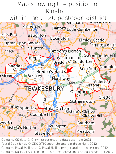 Map showing location of Kinsham within GL20