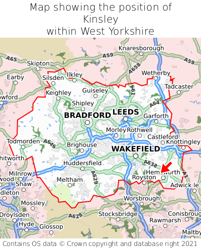 Map showing location of Kinsley within West Yorkshire