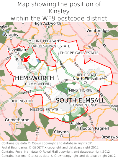 Map showing location of Kinsley within WF9