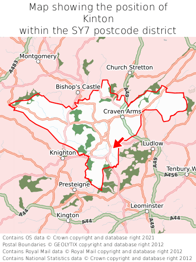 Map showing location of Kinton within SY7