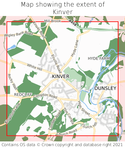 Map showing extent of Kinver as bounding box