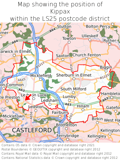 Map showing location of Kippax within LS25