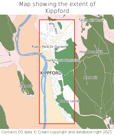 Map showing extent of Kippford as bounding box