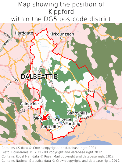 Map showing location of Kippford within DG5