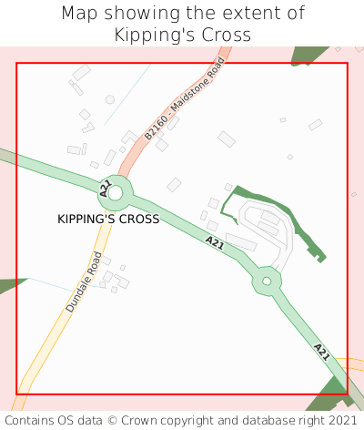 Map showing extent of Kipping's Cross as bounding box