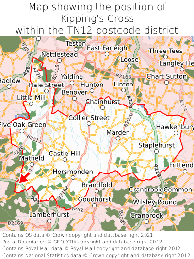 Map showing location of Kipping's Cross within TN12