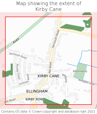 Map showing extent of Kirby Cane as bounding box