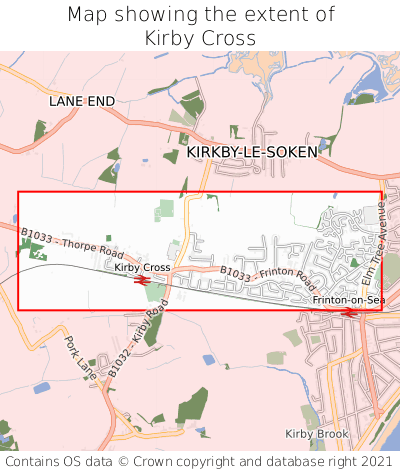 Map showing extent of Kirby Cross as bounding box