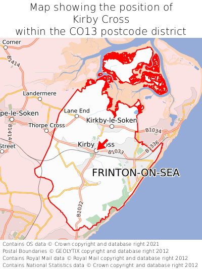 Map showing location of Kirby Cross within CO13