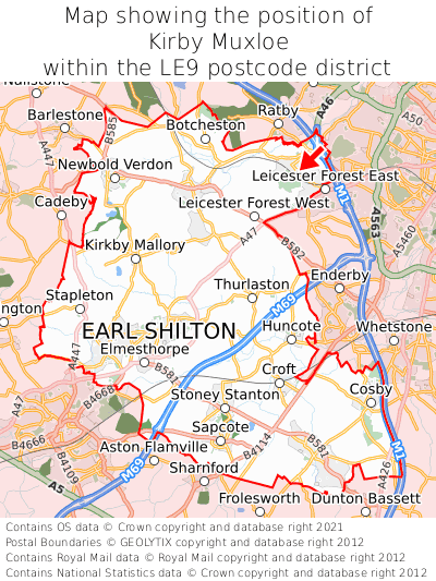Map showing location of Kirby Muxloe within LE9