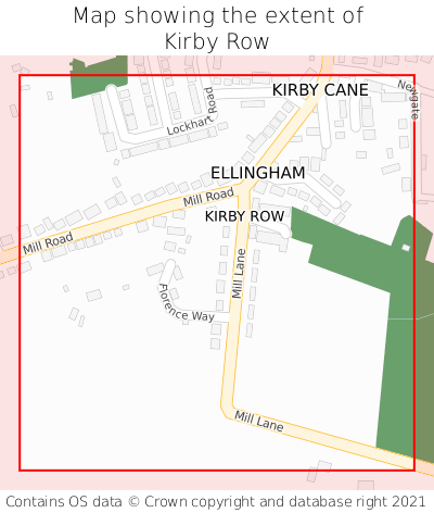 Map showing extent of Kirby Row as bounding box