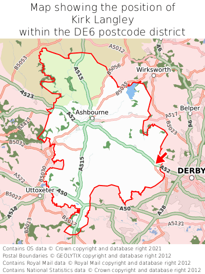 Map showing location of Kirk Langley within DE6