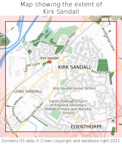 Map showing extent of Kirk Sandall as bounding box