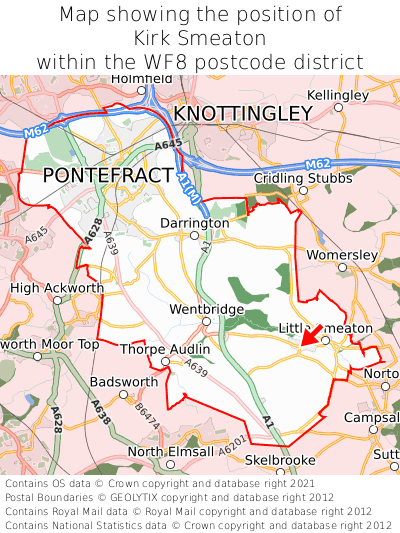 Map showing location of Kirk Smeaton within WF8