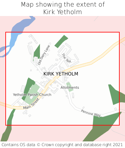 Map showing extent of Kirk Yetholm as bounding box