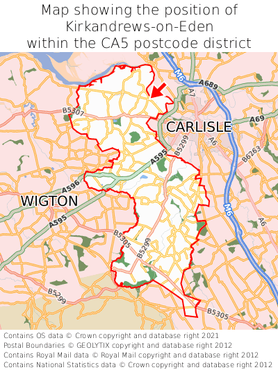 Map showing location of Kirkandrews-on-Eden within CA5